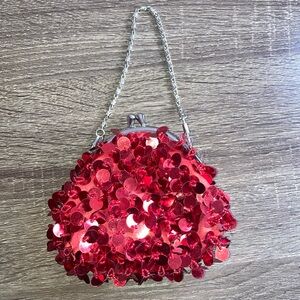 Toby NYC Girls Red Satin Ruffle Coin Purse Wristlet Wallet EUC